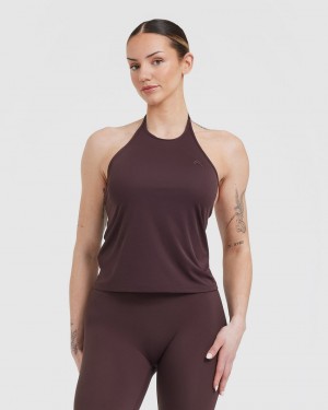 Purple / Brown Oner Active Go To High Neck Loose Crop T Shirts | 75018NXHT