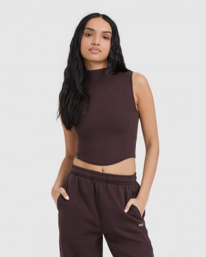 Purple / Brown Oner Active Mellow Rib Mid Mock Neck Tank T Shirts | 89416GPJA