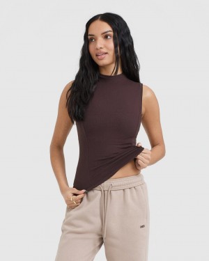 Purple / Brown Oner Active Mellow Rib Mock Neck Tank T Shirts | 89672UQWE