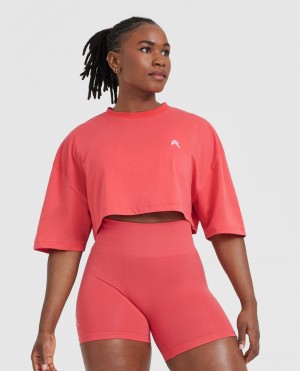 Red Oner Active Classic Relaxed Crop Lightweight T Shirts | 72851KLRM