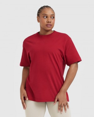 Red / Burgundy Oner Active Classic Mirror Graphic Oversized T Shirts | 96427WUNP