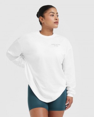 White Oner Active Classic Lifters Graphic Oversized Lightweight Long Sleeve T Shirts | 40896AQJZ