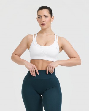 White Oner Active Effortless Seamless Layered Sports Bras | 62391PCWU