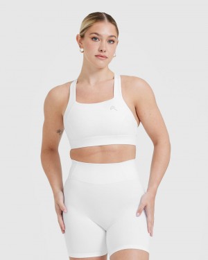 White Oner Active Timeless Wide Strap Sports Bras | 92457GPKX