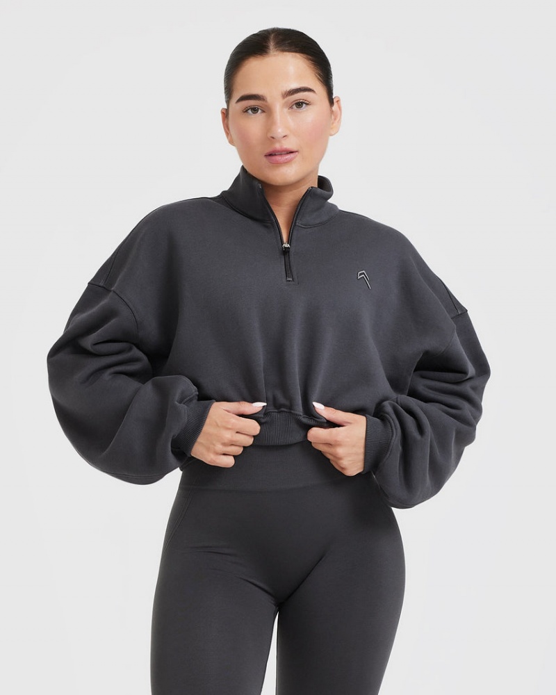 Black Oner Active All Day Cosy Crop 1/4 Zip Sweatshirts | 91235APQZ