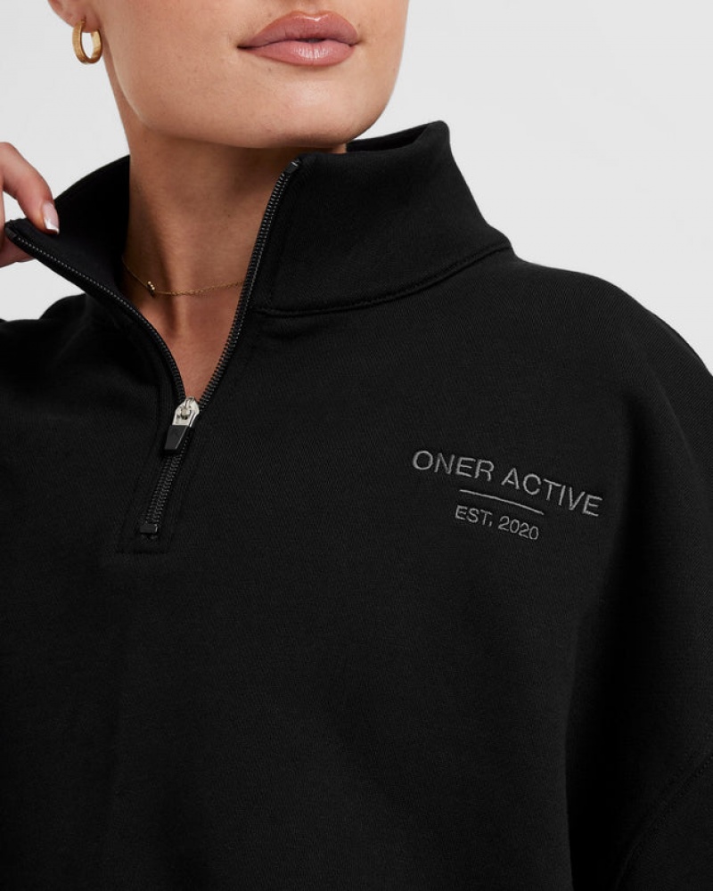 Black Oner Active All Day Est 2020 Crop 1/4 Zip Sweatshirts | 30758TCSQ