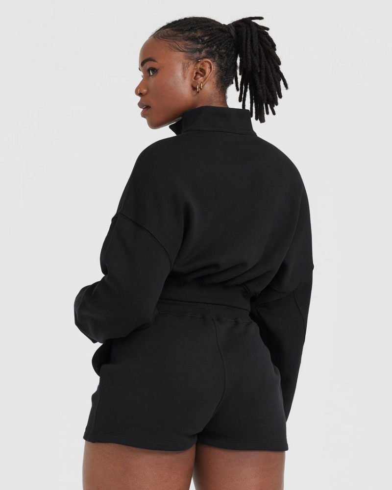 Black Oner Active All Day Lightweight Crop 1/4 Zip Sweatshirts | 03652RIAS