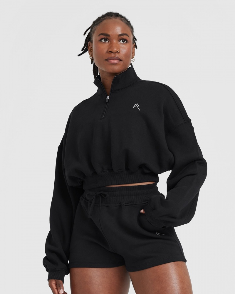 Black Oner Active All Day Lightweight Crop 1/4 Zip Sweatshirts | 03652RIAS