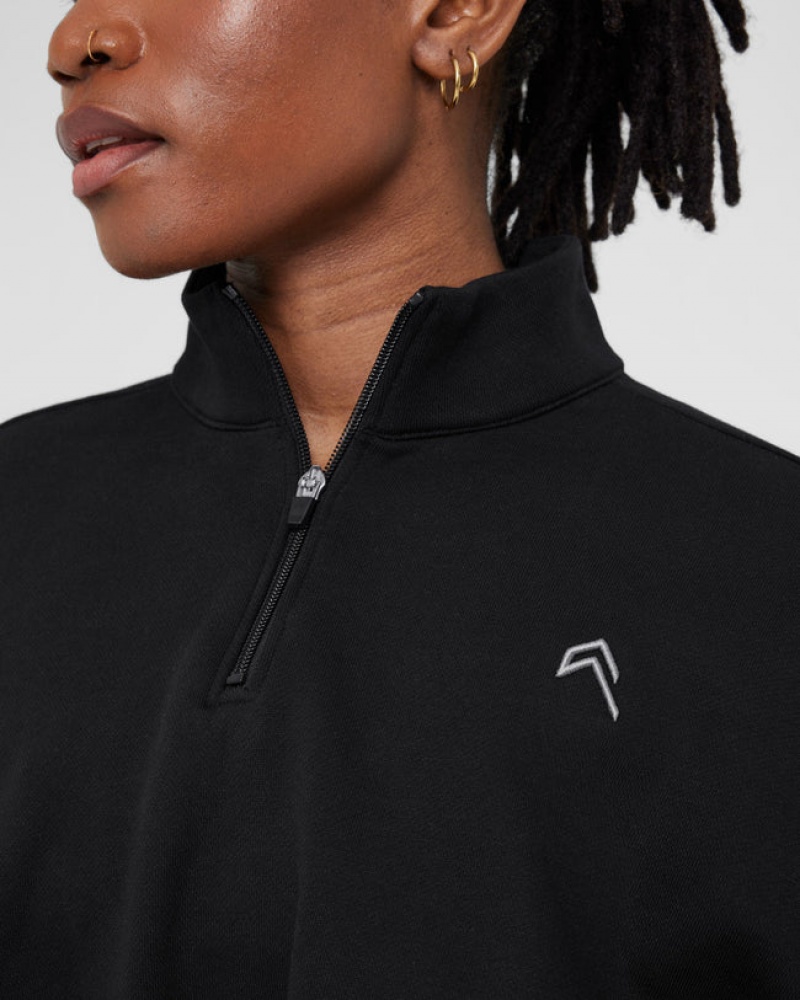 Black Oner Active All Day Lightweight Crop 1/4 Zip Sweatshirts | 03652RIAS