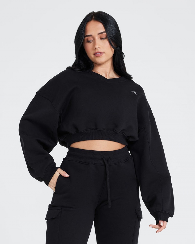 Black Oner Active All Day Oversized V-Neck Sweatshirts | 23584QMRX