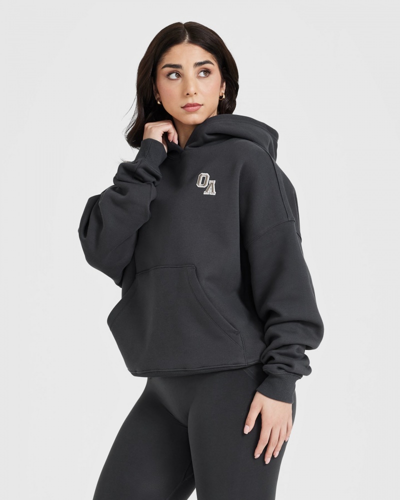 Black Oner Active All Day Varsity Oversized Hoodie | 49810XJQO