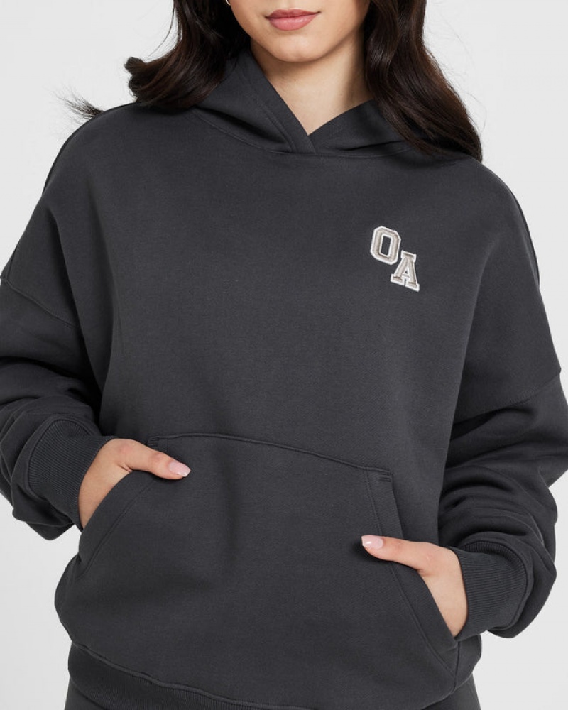 Black Oner Active All Day Varsity Oversized Hoodie | 49810XJQO