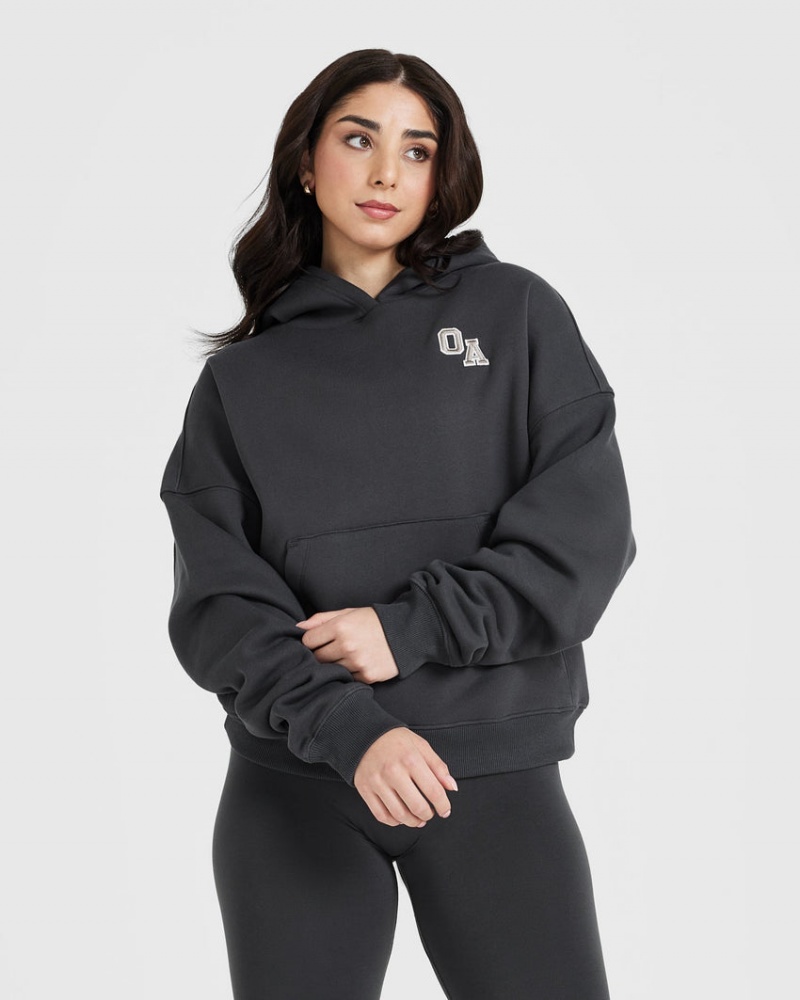 Black Oner Active All Day Varsity Oversized Hoodie | 49810XJQO