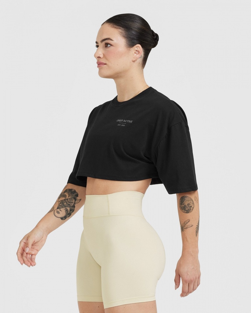 Black Oner Active Classic Lifters Graphic Relaxed Crop Lightweight T Shirts | 57684VCLU