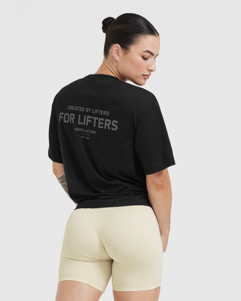 Black Oner Active Classic Lifters Graphic Oversized Lightweight T Shirts | 63048BVOL