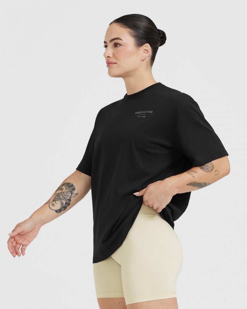 Black Oner Active Classic Lifters Graphic Oversized Lightweight T Shirts | 63048BVOL