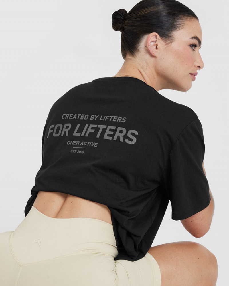 Black Oner Active Classic Lifters Graphic Oversized Lightweight T Shirts | 63048BVOL