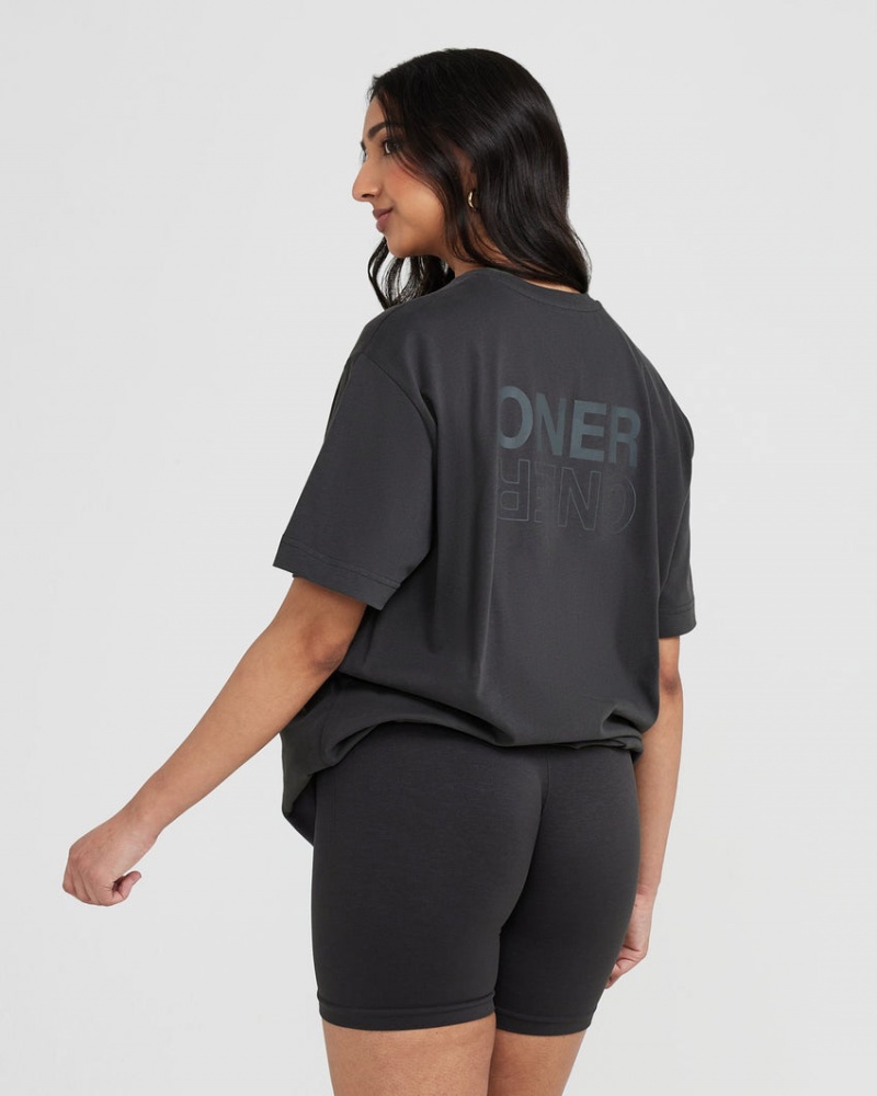 Black Oner Active Classic Mirror Graphic Oversized T Shirts | 48769DVSQ