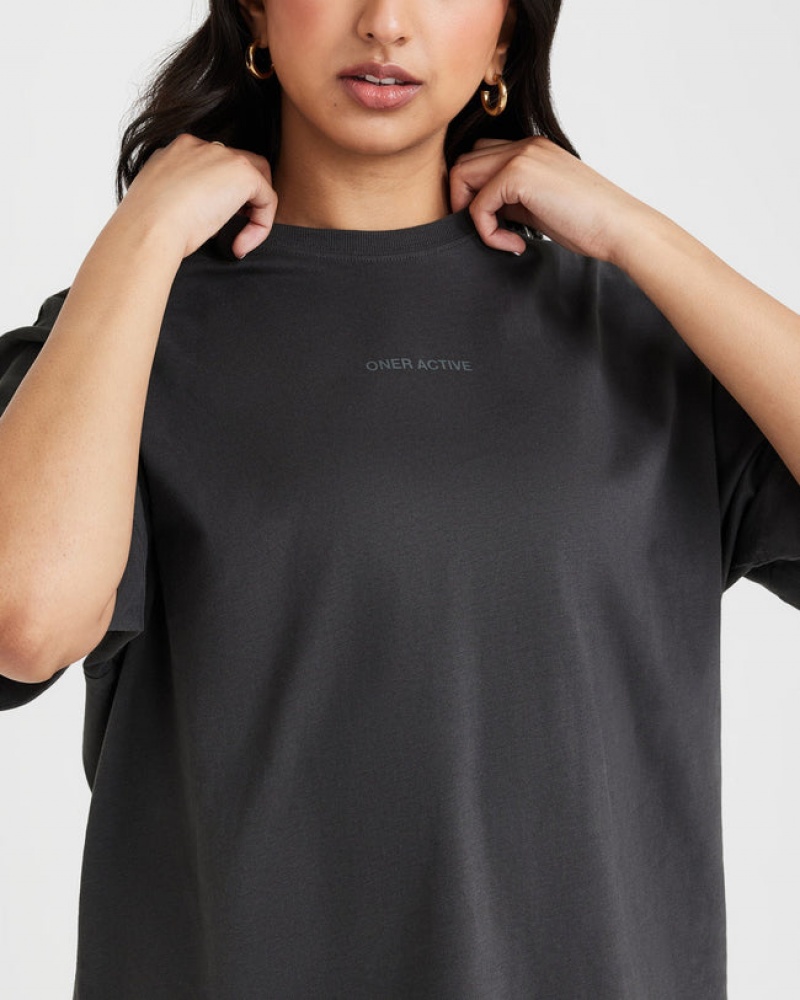 Black Oner Active Classic Mirror Graphic Oversized T Shirts | 48769DVSQ