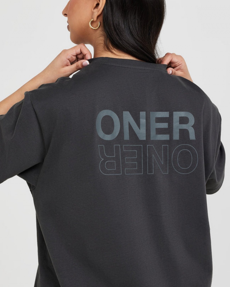 Black Oner Active Classic Mirror Graphic Oversized T Shirts | 48769DVSQ