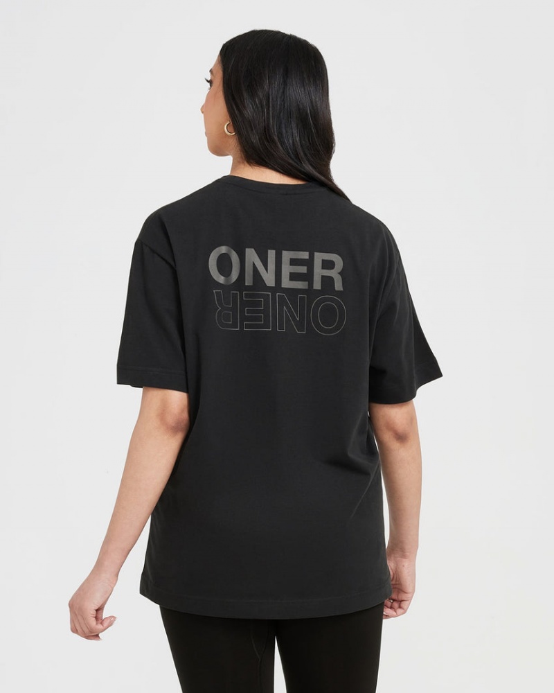 Black Oner Active Classic Mirror Graphic Oversized T Shirts | 37296RLVX