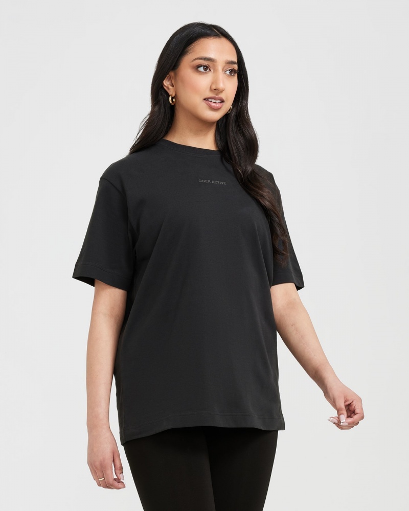 Black Oner Active Classic Mirror Graphic Oversized T Shirts | 37296RLVX