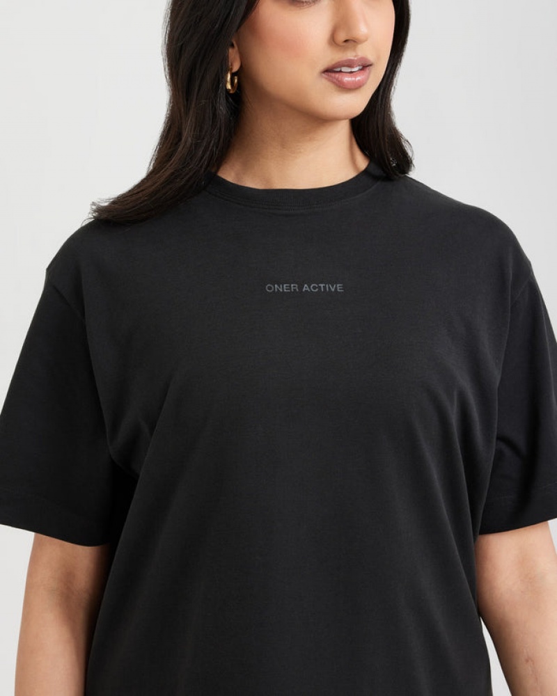 Black Oner Active Classic Mirror Graphic Oversized T Shirts | 37296RLVX