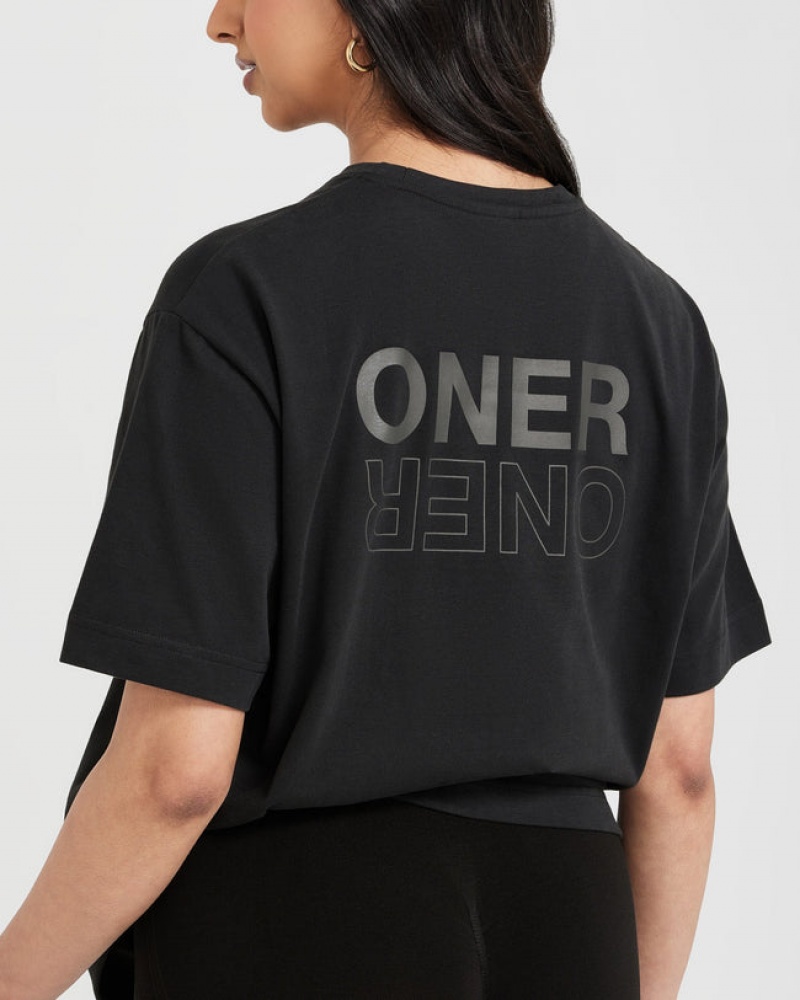 Black Oner Active Classic Mirror Graphic Oversized T Shirts | 37296RLVX