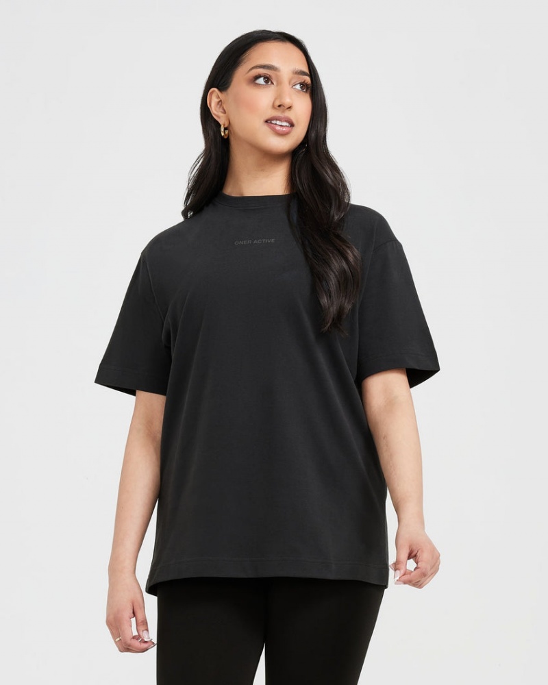 Black Oner Active Classic Mirror Graphic Oversized T Shirts | 37296RLVX