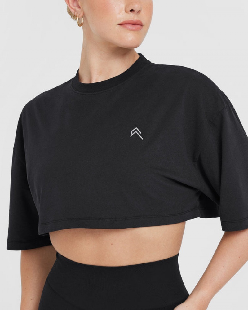 Black Oner Active Classic Relaxed Crop Lightweight T Shirts | 08137FWHQ