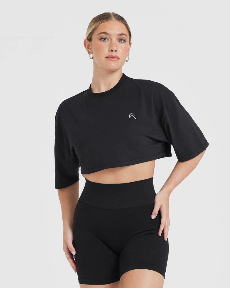 Black Oner Active Classic Relaxed Crop Lightweight T Shirts | 08137FWHQ