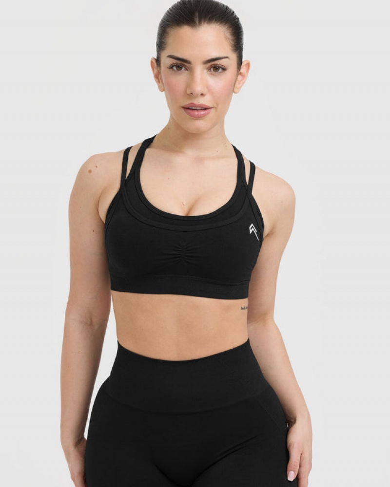 Black Oner Active Effortless Seamless Layered Sports Bras | 95427USNL