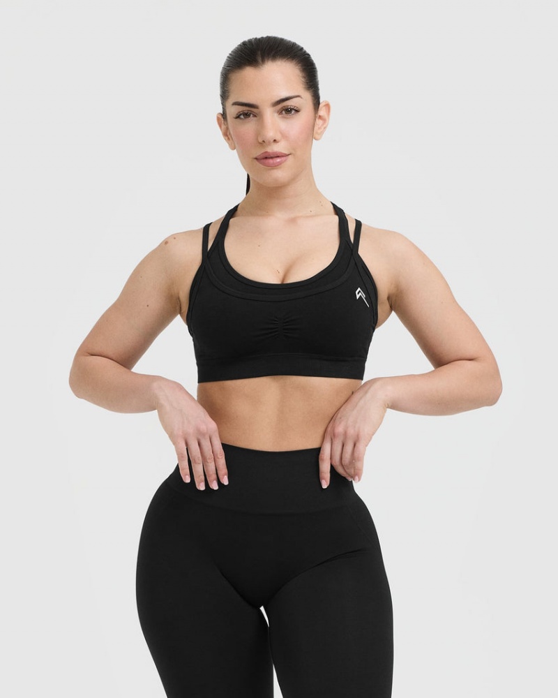 Black Oner Active Effortless Seamless Layered Sports Bras | 95427USNL