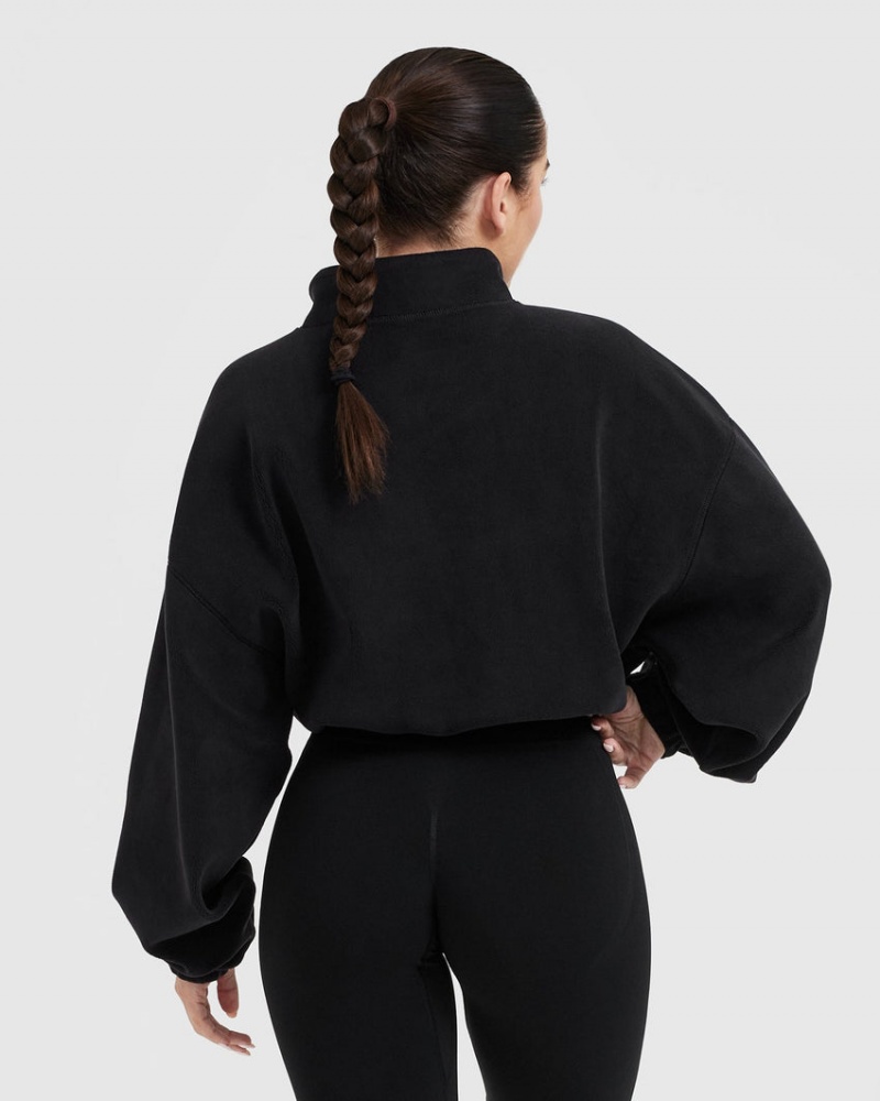 Black Oner Active Fleece Oversized Crop 1/2 Zip Sweatshirts | 32801ROUX