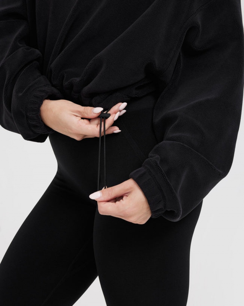 Black Oner Active Fleece Oversized Crop 1/2 Zip Sweatshirts | 32801ROUX