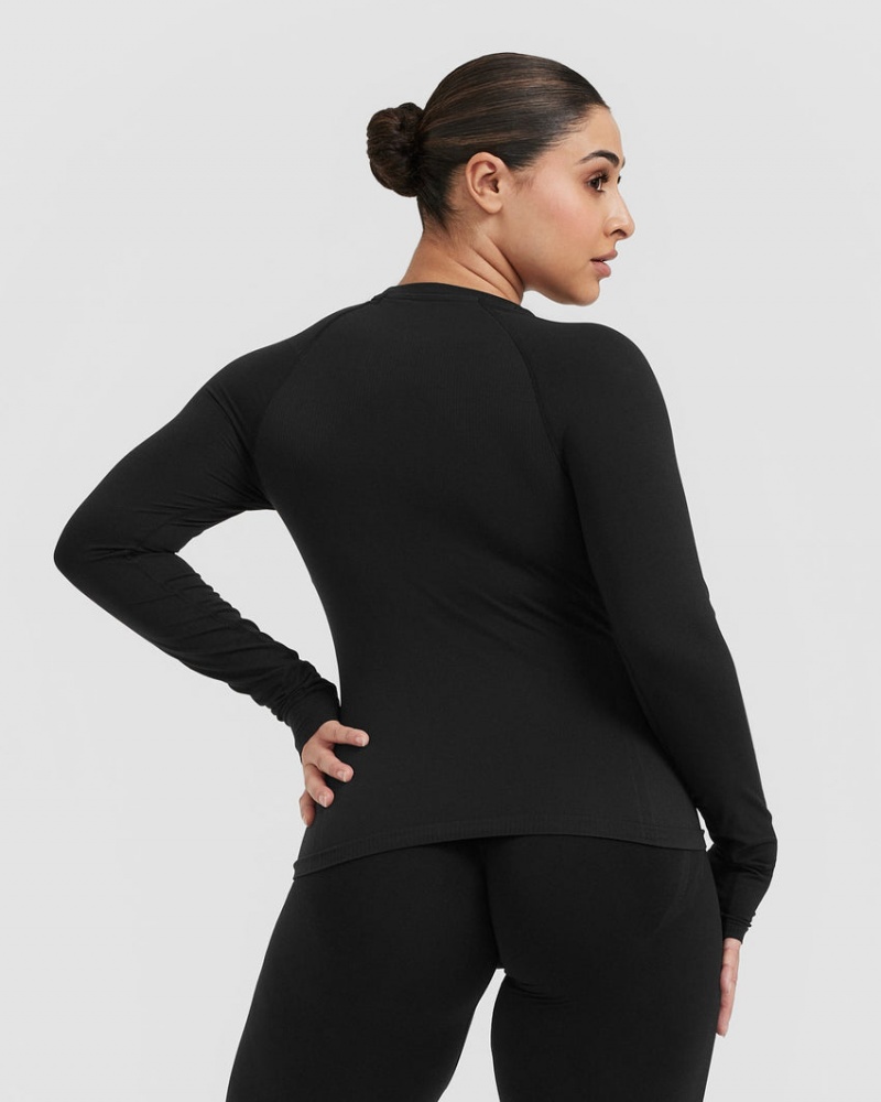 Black Oner Active Go To Seamless Fitted Long Sleeve T Shirts | 62158YABT