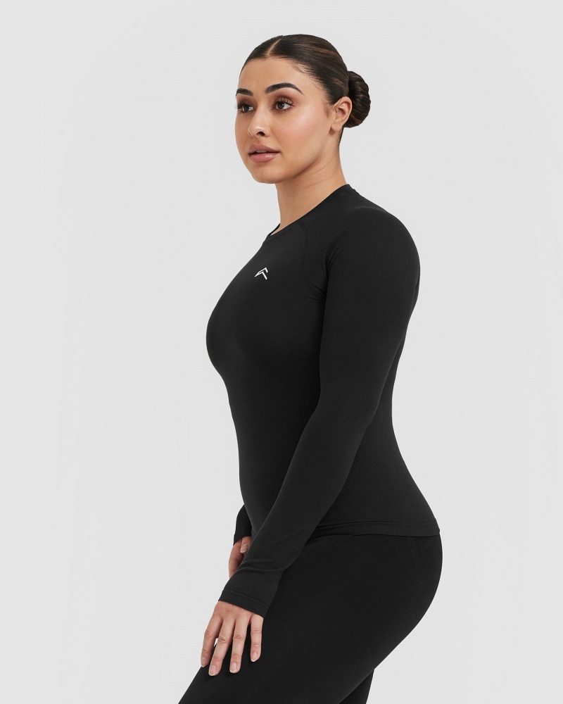 Black Oner Active Go To Seamless Fitted Long Sleeve T Shirts | 62158YABT