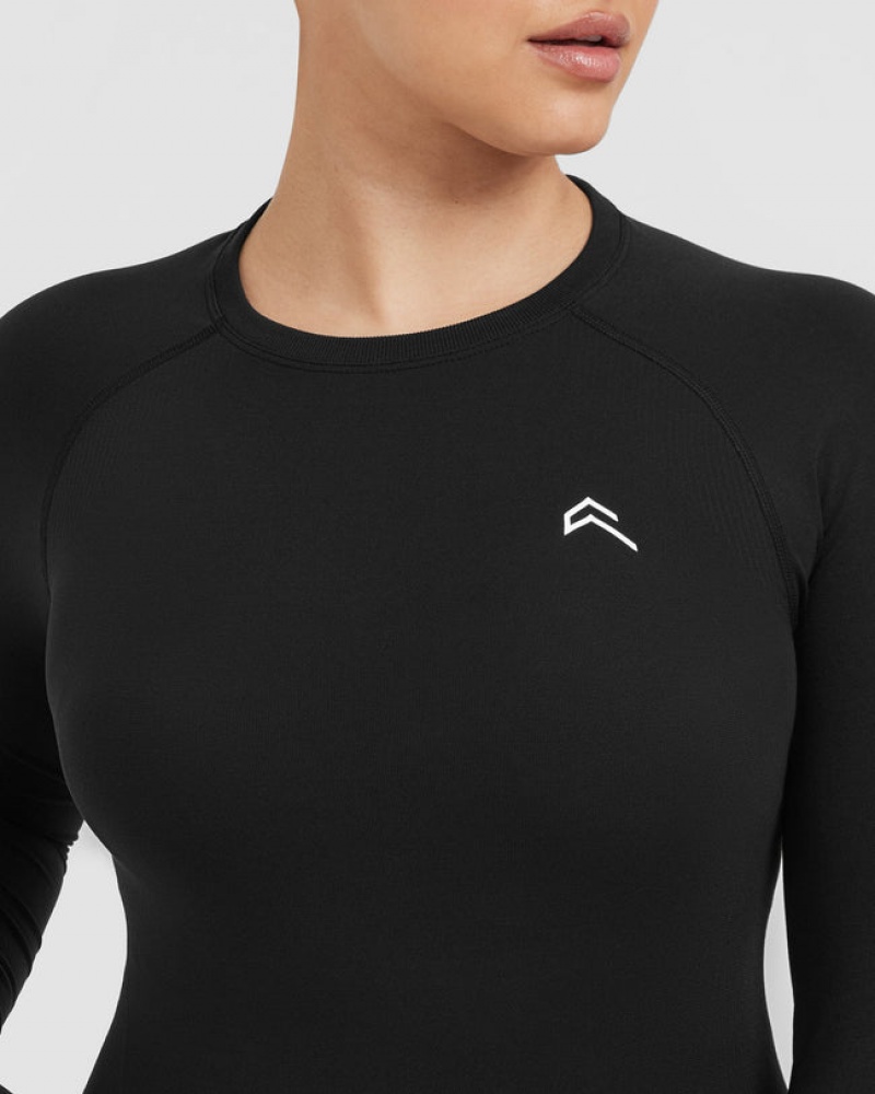 Black Oner Active Go To Seamless Fitted Long Sleeve T Shirts | 62158YABT