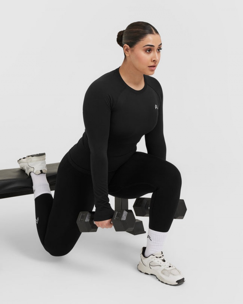 Black Oner Active Go To Seamless Fitted Long Sleeve T Shirts | 62158YABT