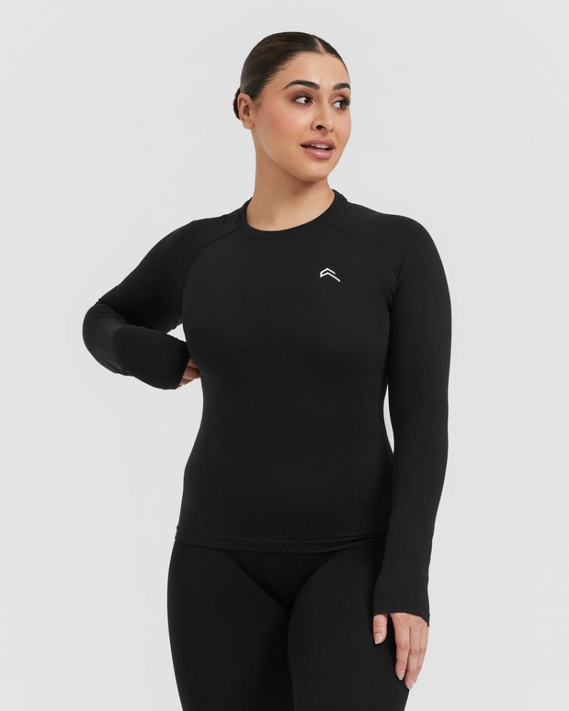 Black Oner Active Go To Seamless Fitted Long Sleeve T Shirts | 62158YABT