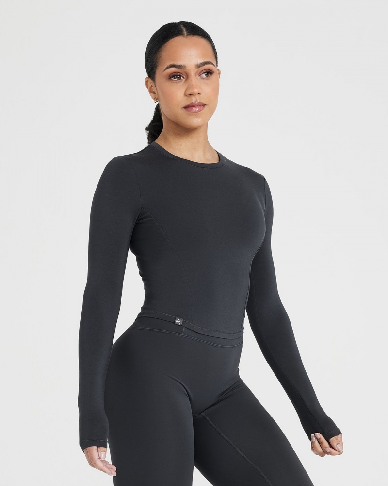 Black Oner Active Mellow Soft Mid Long Sleeve T Shirts | 78610HLJM