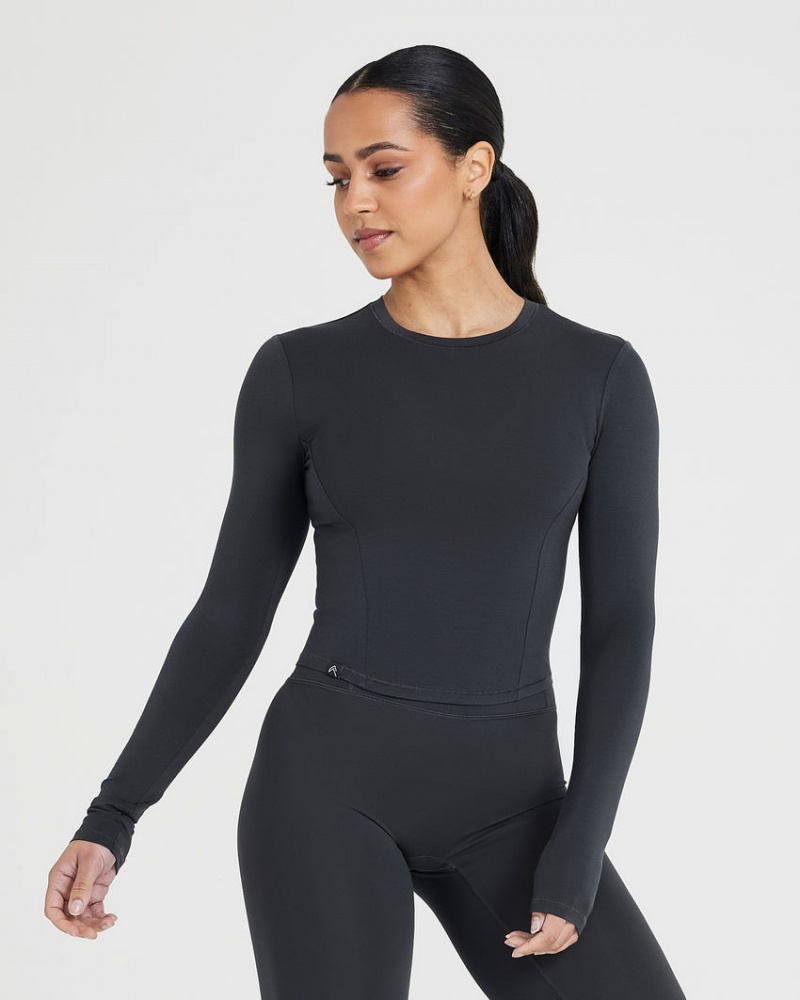 Black Oner Active Mellow Soft Mid Long Sleeve T Shirts | 78610HLJM