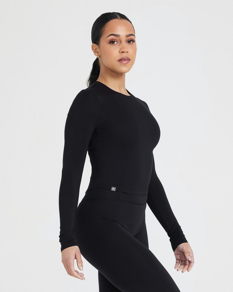 Black Oner Active Mellow Soft Mid Long Sleeve T Shirts | 70453QYZW