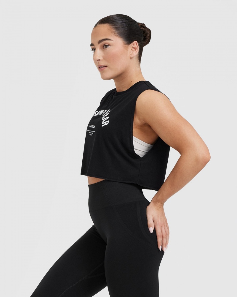 Black Oner Active Raising The Bar Graphic Muscle Crop T Shirts | 19634QCTA