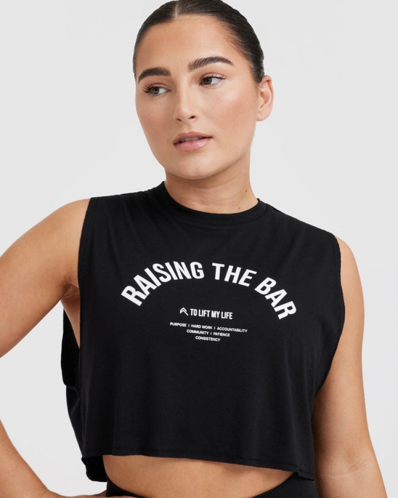 Black Oner Active Raising The Bar Graphic Muscle Crop T Shirts | 19634QCTA