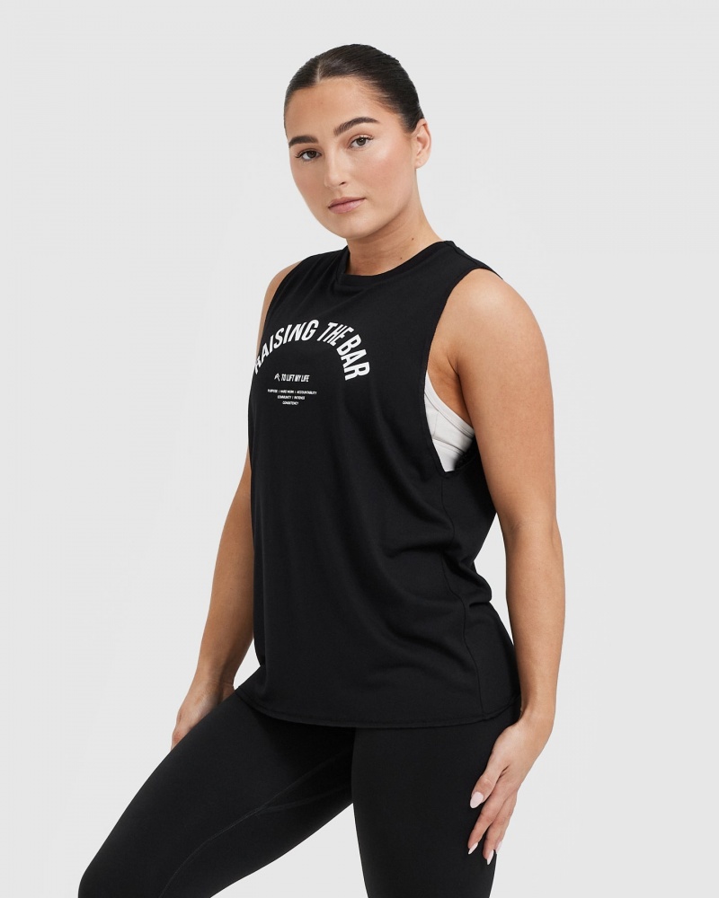 Black Oner Active Raising The Bar Graphic Unisex Muscle T Shirts | 03542NYLJ