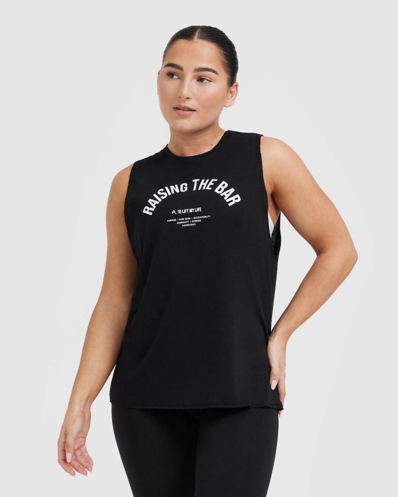 Black Oner Active Raising The Bar Graphic Unisex Muscle T Shirts | 03542NYLJ