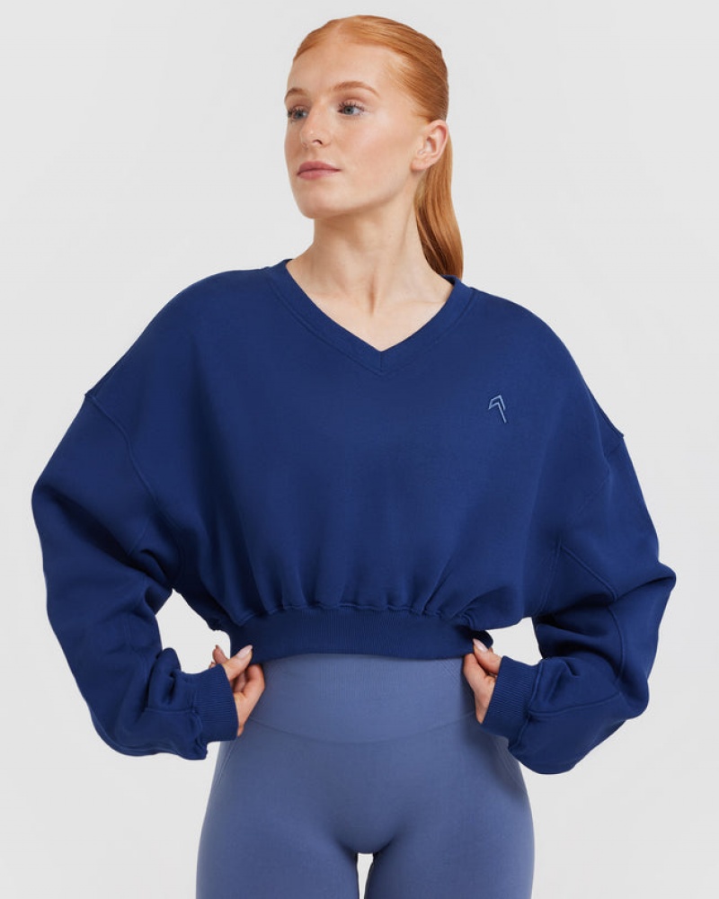 Blue Oner Active All Day Lightweight Oversized V-Neck Sweatshirts | 60578QFIX