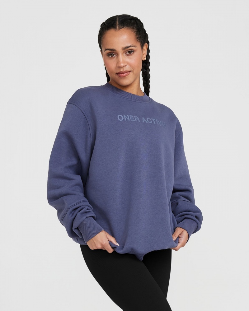 Blue Oner Active Classic Lounge Oversized Crew Neck Sweatshirts | 23740YPBD