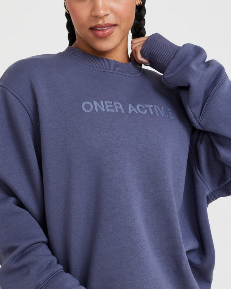 Blue Oner Active Classic Lounge Oversized Crew Neck Sweatshirts | 23740YPBD